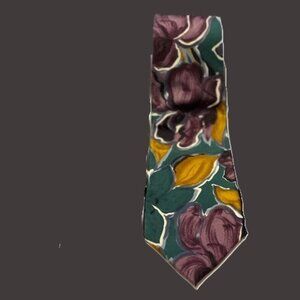 Halston III Floral Men's Green Purple Wide Silk Necktie